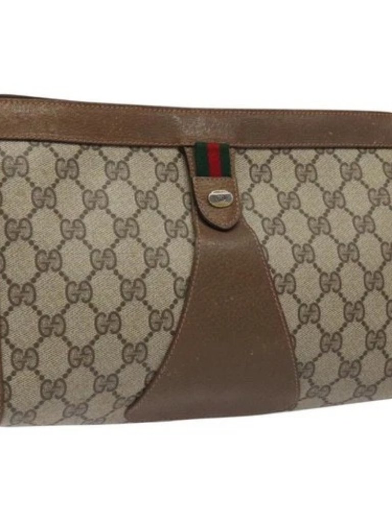 Gucci Gg Supreme Web Sherry Line Clutch Bag Pvc Beige 89 01 033 Auth Th5825